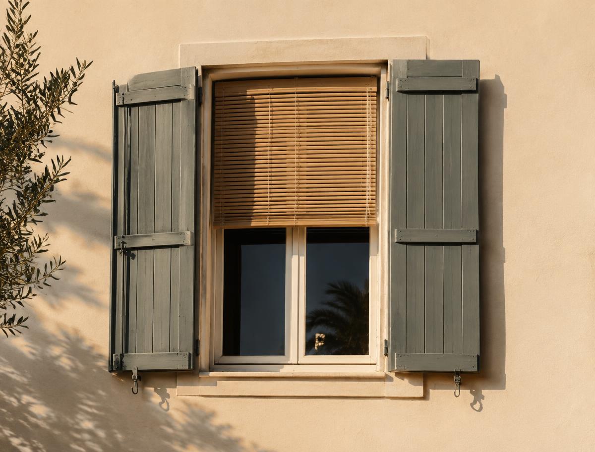Façade méditerranéenne avec volets en bois